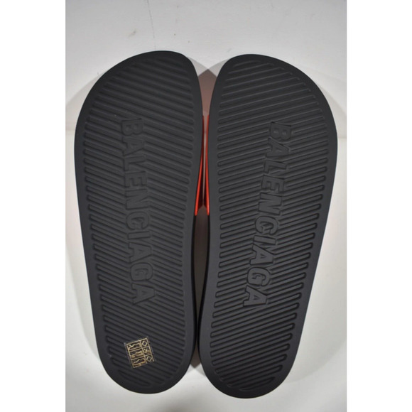 Balenciaga Black Red Bicolor Rubber Logo Slide Pool Sandal Flip Flop Flat 44 11 - Picture 12 of 12